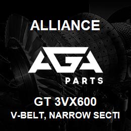 GT 3VX600 Alliance V-BELT, NARROW SECTION MOLDED NOTCH, OUTSIDE CIRCUMFERENCE (IN)-60, SECTION-3VX, TOP WIDTH (IN)-0.38 | AGA Parts