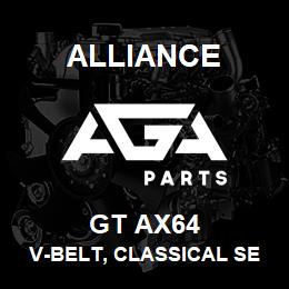 GT AX64 Alliance V-BELT, CLASSICAL SECTION MOLDED NOTCH, AX 1/2 X 66 IN. | AGA Parts