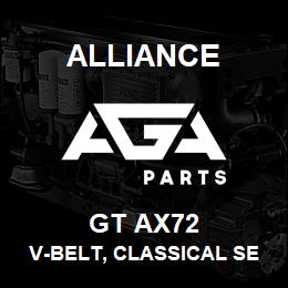 GT AX72 Alliance V-BELT, CLASSICAL SECTION MOLDED NOTCH, AX 1/2 X 74 IN. | AGA Parts