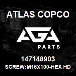 147148903 Atlas Copco SCREW:M16X100-HEX HD, ZN PLT, S | AGA Parts