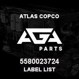 5580023724 Atlas Copco LABEL LIST | AGA Parts