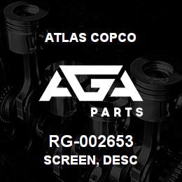 RG-002653 Atlas Copco SCREEN, DESC | AGA Parts