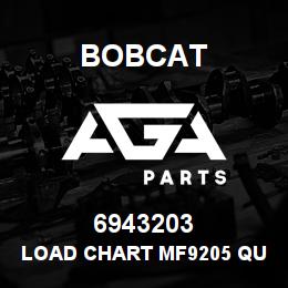 6943203 Bobcat LOAD CHART MF9205 QUICKTACH AVEC POTENCE | AGA Parts