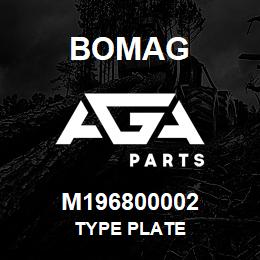 M196800002 Bomag Type plate | AGA Parts