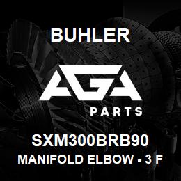 SXM300BRB90 Buhler Manifold Elbow - 3 Flange x 3 Hose Barb | AGA Parts