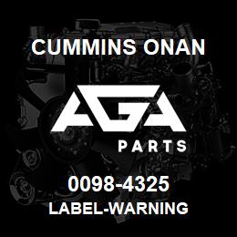 0098-4325 Cummins Onan LABEL-WARNING | AGA Parts