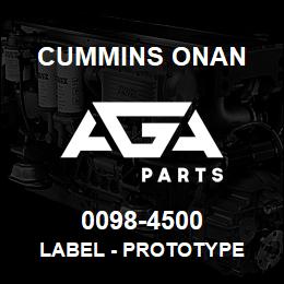 0098-4500 Cummins Onan LABEL - PROTOTYPE | AGA Parts