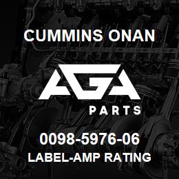 0098-5976-06 Cummins Onan LABEL-AMP RATING | AGA Parts