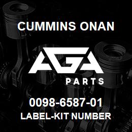 0098-6587-01 Cummins Onan LABEL-KIT NUMBER | AGA Parts