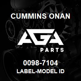 0098-7104 Cummins Onan LABEL-MODEL ID | AGA Parts
