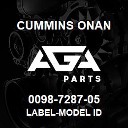 0098-7287-05 Cummins Onan LABEL-MODEL ID | AGA Parts