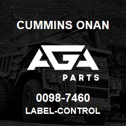 0098-7460 Cummins Onan LABEL-CONTROL | AGA Parts