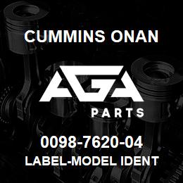 0098-7620-04 Cummins Onan LABEL-MODEL IDENT | AGA Parts