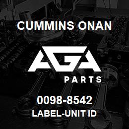 0098-8542 Cummins Onan LABEL-UNIT ID | AGA Parts