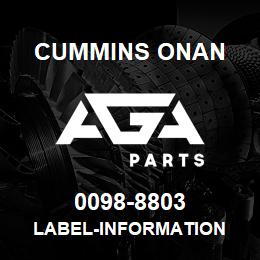 0098-8803 Cummins Onan LABEL-INFORMATION | AGA Parts