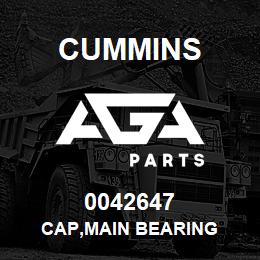 0042647 Cummins CAP,MAIN BEARING | AGA Parts