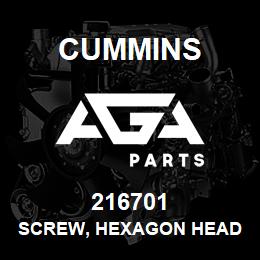 216701 Cummins SCREW, HEXAGON HEAD CAP | AGA Parts
