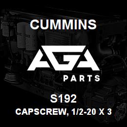 S192 Cummins Capscrew, 1/2-20 x 3.5 | AGA Parts