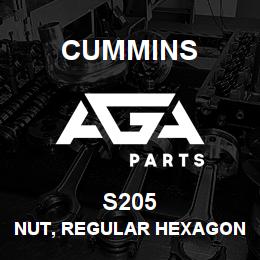 S205 Cummins NUT, REGULAR HEXAGON | AGA Parts