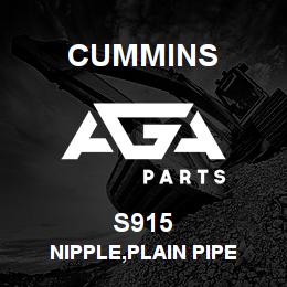 S915 Cummins NIPPLE,PLAIN PIPE | AGA Parts
