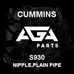 S930 Cummins NIPPLE,PLAIN PIPE | AGA Parts