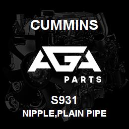 S931 Cummins NIPPLE,PLAIN PIPE | AGA Parts