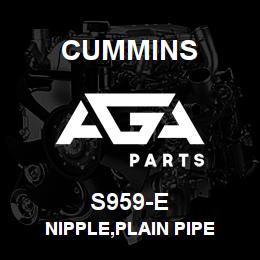 S959-E Cummins NIPPLE,PLAIN PIPE | AGA Parts