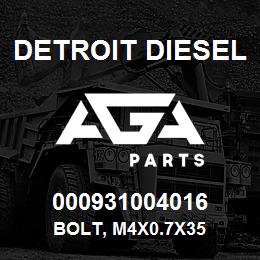 000931004016 Detroit Diesel Bolt, M4x0.7x35 | AGA Parts