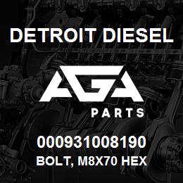 000931008190 Detroit Diesel Bolt, M8x70 Hex | AGA Parts