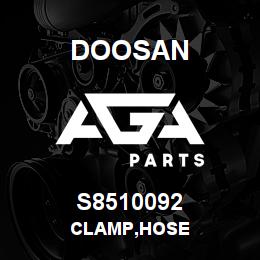 S8510092 Doosan CLAMP,HOSE | AGA Parts