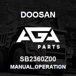 SB2360Z00 Doosan MANUAL,OPERATION | AGA Parts