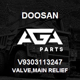 V9303113247 Doosan VALVE,MAIN RELIEF | AGA Parts