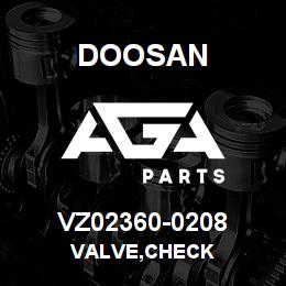 VZ02360-0208 Doosan VALVE,CHECK | AGA Parts