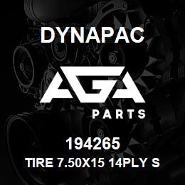 194265 Dynapac Tire 7.50X15 14Ply Smooth | AGA Parts