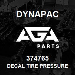 374765 Dynapac Decal Tire Pressure | AGA Parts