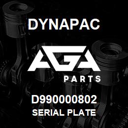 D990000802 Dynapac SERIAL PLATE | AGA Parts