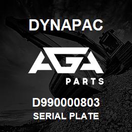 D990000803 Dynapac SERIAL PLATE | AGA Parts
