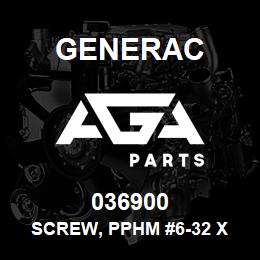 036900 Generac SCREW, PPHM #6-32 X 1/4 | AGA Parts