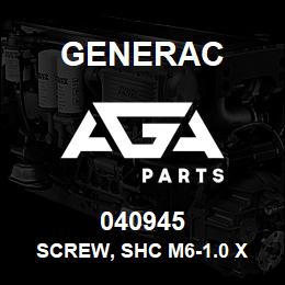 040945 Generac SCREW, SHC M6-1.0 X 20 | AGA Parts