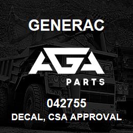 042755 Generac DECAL, CSA APPROVAL | AGA Parts