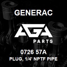 0726 57A Generac PLUG, 1/4' NPTF PIPE | AGA Parts