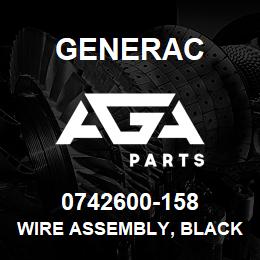0742600-158 Generac WIRE ASSEMBLY, BLACK #4 GROUND | AGA Parts