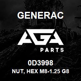 0D3998 Generac NUT, HEX M8-1.25 G8 YELLOW CHROME | AGA Parts