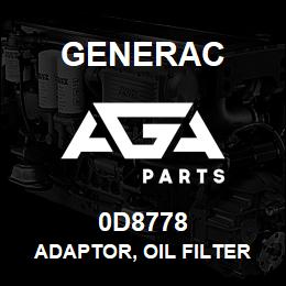 0D8778 Generac ADAPTOR, OIL FILTER GH220 | AGA Parts