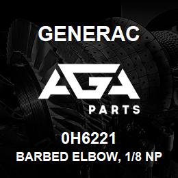 0H6221 Generac BARBED ELBOW, 1/8 NPT X 3/8 NY (MODEL 005929-1 ONLY) | AGA Parts