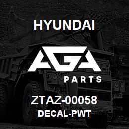 ZTAZ-00058 Hyundai Construction DECAL-PWT | AGA Parts