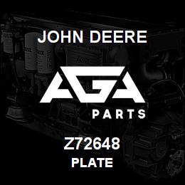 Z72648 John Deere PLATE | AGA Parts