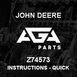 Z74573 John Deere Instructions - QUICK REF. CARD - ENGLAND | AGA Parts