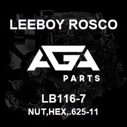LB116-7 Leeboy Rosco NUT,HEX,.625-11 | AGA Parts