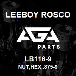 LB116-9 Leeboy Rosco NUT,HEX,.875-9 | AGA Parts